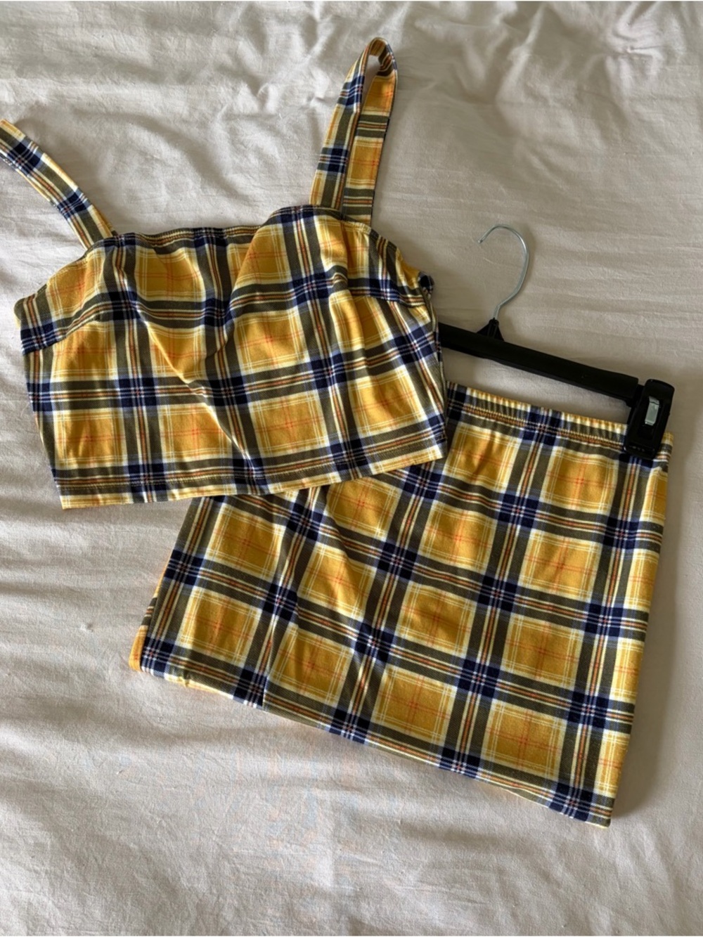 Yellow Plaid Crop Top and Mini Skirt Set